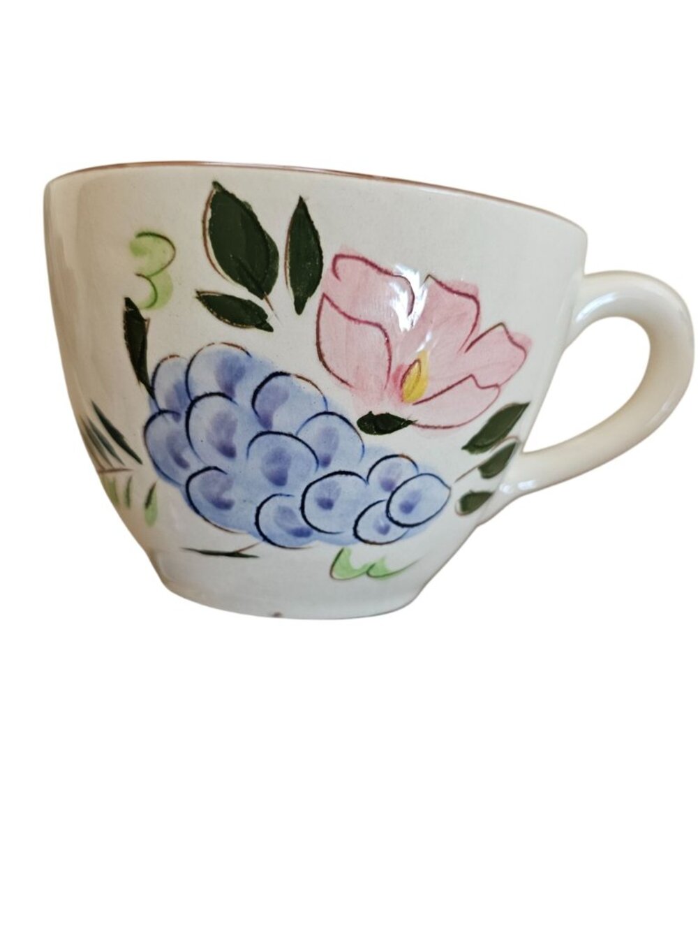 Stangl Pottery Fruit Flowers Tea Cup Saucer 6oz art pottery vtg floral blue gree - Picture 2 of 11